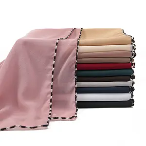 Arabic Kuwait Hijabs Scarf For Muslim Women 2023 Premium Pearl Chiffon With Woven Edge UAE Women Hijab