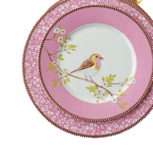 Assiette de table en céramique de 8 pouces en gros, motif oiseaux et fleurs peint à la main, pour une mise en scène de table élégante (sans dropshipping) - Product Image 1