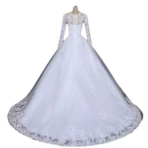 2022 New Design <b>White</b> Pure <b>White</b> Long Sleeve Lace Sexy Wedding Dresses Bridal Ball Gown with Tail - Product Image 2