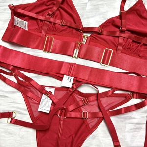 Sexy Set Lingerie 4 Pezzi Sottile e Seducente con Body Halter Neck, Reggiseno Scollato Profondo, Collana Girocollo con Frange Metalliche e Accessori Reggicalze - Product Image 5