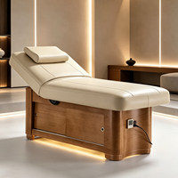 Table de massage électrique intelligente chauffante en PVC pour salon de beauté et spa, avec rangement, cadre en bois moderne, mobilier commercial haut de gamme