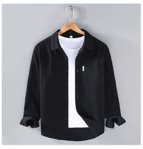 Chemise en coton à manches longues pour <span class=keywords><strong>homme</strong></span>, couleur unie, simple, tendance, polyvalente, ample, de haute qualité - Product Image 5