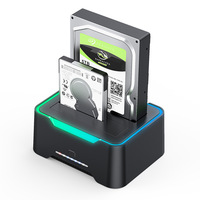 USB 3.0 SATA Dual Bay RGB lampu efek plastik Hard Drive kandang Offline Clone HDD SSD Hard Disk stasiun Dok 2.5/3.5 inci