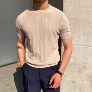 Nouveau <span class=keywords><strong>T</strong></span>-<span class=keywords><strong>Shirt</strong></span> d'É<span class=keywords><strong>t</strong></span>é 2025 pour <span class=keywords><strong>Homme</strong></span>, Style Coréen Tendance, <span class=keywords><strong>Coupe</strong></span> Slim, à Manches Courtes avec Col Tricoté, Chemise Décontractée Yuppie - Product Image 3
