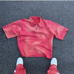 เสื้อยืดผู้ชายแบบถักน้ำหนักมาก สีพื้น ทรงหลวม ปักลายแบบวินเทจ ซันเฟด สไตล์ดิสเทรส รับผลิตตามสั่งขายส่ง - Product Image 2