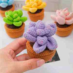 Kit de plantes succulentes en pot au crochet LINDOJUNI DIY, ornement en fil fait main avec vidéo tutorielle en <span class=keywords><strong>anglais</strong></span> - Product Image 5