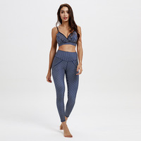 Bleu et Blanc Rayures Imprimé Sublimation Aucune Transparente Leggings D'entraînement Taille Haute Pantalon De Haute Qualité Pantalons De Yoga Élastiques