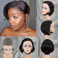Perruque Bob Courte Droite en Cheveux Humains avec Dentelle Frontale 13x4, Cheveux de Bébé Naturels, Couleur Personnalisée pour Femmes Noires