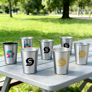 Tasse à café en acier inoxydable 201 304 à paroi simple, 200 ml 300 ml, avec logo personnalisé par sublimation, mousqueton d'escalade, tasse de voyage pour bière - Product Image 1