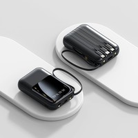 Chargeur portable multi-cordons intégré double USB PD22.5W/18W, batterie externe 10000mAh avec écran miroir et affichage numérique du pourcentage, batterie de voyage mince