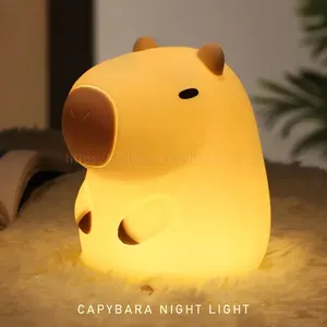 Cartoon Animal Dimmable Mini Capybara Silicone LED USB Rechargeable Stuffed Animal Night Lamp For Kids Bedroom Gift