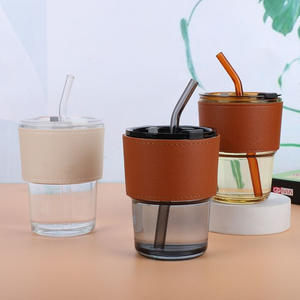 LingKa LK01 Coffee <b>Cup</b> with Straw Relief Vertical Striped Style Houseuse Simple Clear <b>Large</b> Drink Glass Water <b>Tea</b> <b>Cup</b> - Product Image 1