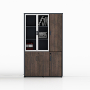 Archivadores de madera de diseño moderno Gabinete de almacenamiento con 2 puertas batientes de vidrio Equipo de oficina Librerías - Product Image 3