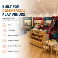 Équipements de jeu intérieurs commerciaux pour enfants : Modules de magasin testés par des tiers, incluant des zones de robotique architecturale, bancaire, télévisuelle et réseau