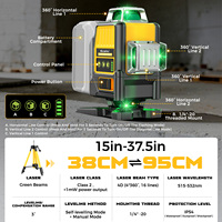 Niveau laser vert 4D à 16 lignes avec trépied, auto-nivelant 360° °   Classe 2 IP54 pour la construction et les travaux d'arpentage FDA