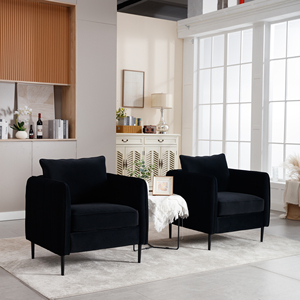 Poltrona Moderna in Velluto Stile Mid-Century, Comoda Poltrona Singola con Gambe in Metallo <span class=keywords><strong>Nero</strong></span> per Soggiorno, Camera da Letto <span class=keywords><strong>e</strong></span> Angolo Lettura - Product Image 3