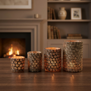 Support de bougie de Noël en verre fait main Sonnet Decor, scène forestière, impression numérique 1 couleur, modèle 2069, Uttar Pradesh, pour la maison - Product Image 1