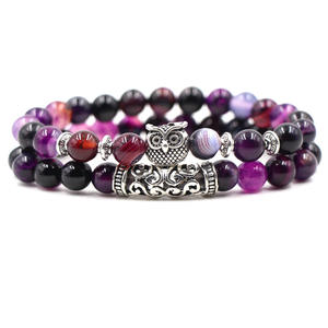 <span class=keywords><strong>Bouddhiste</strong></span> Pierre Naturelle Yoga Bouddha Crâne Patte Lion Casque Léopard Main <span class=keywords><strong>Dragon</strong></span> Hibou Méditation Rayé Violet Bracelet En Perles D'agate - Product Image 4
