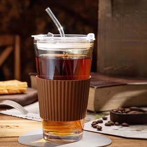 Vasos de Vidrio para Café Helado, Tazas de Vidrio para Café, Vasos para Agua de 15 oz con Pajita y Tapa, Venta al Por Mayor - Product Image 3