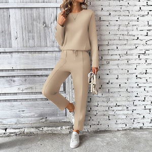 Dropshipping Shopify 2025 Fall Winter <b>Womens</b> <b>Hooded</b> <b>Cardigan</b> Slim Fit Hoodie Wide Leg Pants Two Piece Set - Product Image 2