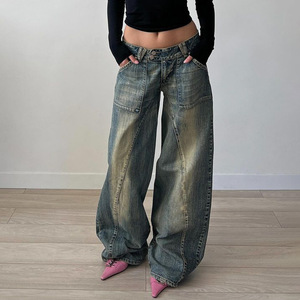 HANO Cargo Women's Basic Washed <strong>Split</strong> Low Waist Loose Jeans Hot Girl Personality Slimming Casual Pants - Product Image 1