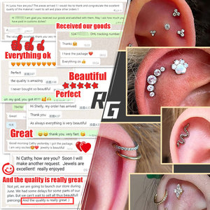 Right Grand 16G Flower CZ Drop Dangle ASTM F136 Pendiente plano de titanio Tragus Helix Lobe Stud Piercing plano - Product Image 6