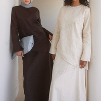 Ensemble 2 pièces minimaliste personnalisé pour femmes, haut asymétrique élégant et jupe, robe musulmane, mode islamique modeste, costume aspect lin
