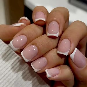 Nouveaux faux ongles à presser 3D carrés courts, design français, couverture complète, en ABS, 24 pièces, pour <span class=keywords><strong>manucure</strong></span> - Product Image 2