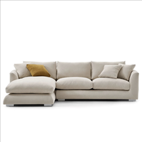 Canapé Modulaire d'Angle en L Moderne pour Salon, Ensemble de Meubles en Tissu Lin Plume Crème Beige