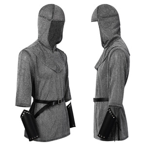 Disfraz de caballero de malla metálica con capucha, muñequeras y cinturón, estilo medieval, para cosplay y espectáculos. - Product Image 4