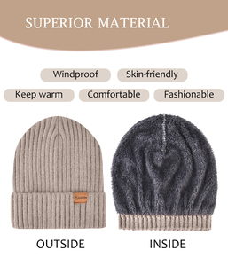 Biểu Tượng Tùy Chỉnh Windproof Mùa Đông Dệt Kim Beanie Cap Cho Phụ Nữ Và Nam Giới Ấm Đồng Bằng Acrylic Sợi Với Nắp ca-pô Cho Ngoài Trời Và Du Lịch - Product Image 4