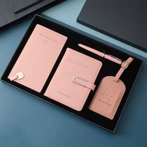 Factory Wholesale Customized Luxury Letterpress Printed PU Leather Passport Holder Travel <b>Suitcase</b> Tag Travel Notebook Gift Set - Product Image 1