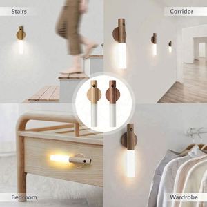 Creative Intelligent Auto PIR Motion Sensor LED Rechargeable Magnetic Night Light Wood Wall Light Kitchen Cabinet Light Lamp - Product Image 4
