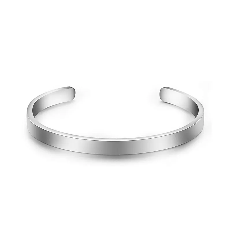 Silber Farbe Titan Edelstahl Open Cuff Armreifen Armband für Männer Frauen Modeschmuck