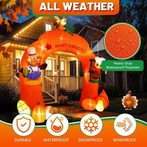 Arche gonflable de 11 pieds pour Thanksgiving avec dindes, écureuils et fruits de la récolte, décorations extérieures avec LED intégrées - Product Image 5
