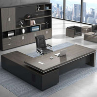 Table de direction moderne de luxe léger pour entreprise, ensemble bureau et chaise de patron au design simple et élégant avec armoire latérale et bibliothèque