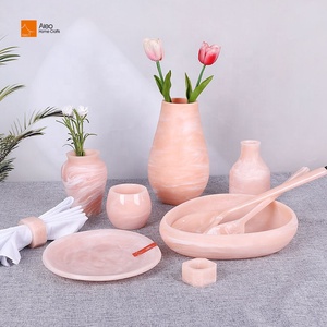 ALEO Anneau de serviette hexagonal à facettes, design moderne et luxueux, <span class=keywords><strong>en</strong></span> résine solide, résistant à l'usure, écologique, aux tons pastel marbrés tourbillonnants, pour table de salle à manger - Product Image 4