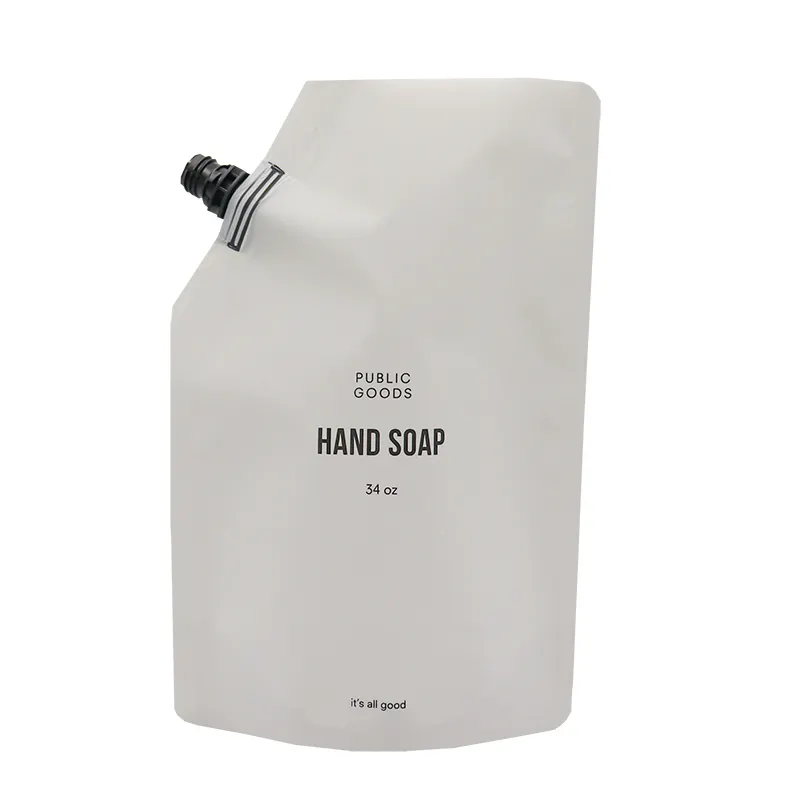 Détergent en plastique Jmei Doypack Stand Up Spout Cosmetic Body Wash Sac de savon Emballage de lessive Spouted Pochette de recharge de liquide de 1 litre