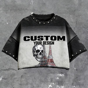 <span class=keywords><strong>Camiseta</strong></span> de hombre personalizada estilo retro con lavado ácido y pedrería, corte holgado, hombros caídos, 100% algodón, borde sin rematar, estampada. - Product Image 4