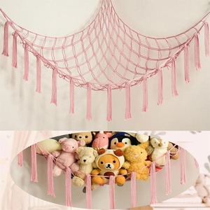 Boho Toy Hammocks Wall <b>Corner</b> Hanging Storage Net Woven Tassel Organizer Mesh For Bedroom Nursery Playroom Toy Storage - Product Image 5