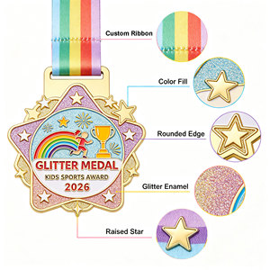 Glitter Enamel Custom <b>Medals</b> Eye-catching Design <b>for</b> <b>Kids</b> and Events Personalized Metal Sport <b>Medals</b> with Colorful Neck Ribbon - Product Image 3