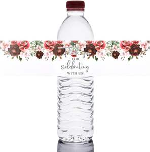 Pegatinas de etiquetas para botellas de <span class=keywords><strong>agua</strong></span> con flores, envolturas para botellas de boda, gracias por celebrar con fiesta de <span class=keywords><strong>cumpleaños</strong></span> autoadhesiva Floral - Product Image 1