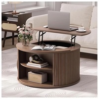 Table à manger moderne de style liftant avec rangement et plateau central en bois rainuré - Meuble de salle à manger écologique assemblé