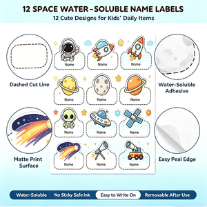 <span class=keywords><strong>Adesivi</strong></span> personalizzati per bambini con nome, solubili in acqua, a tema spaziale, con cartoni animati di astronauti e pianeti, etichette nome dissolvibili per scatole da pranzo - Product Image 3