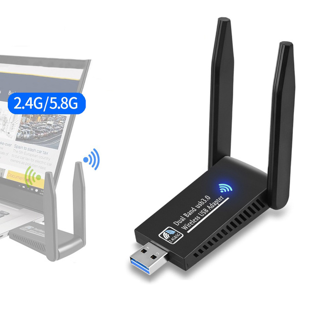 Wireless Network Card 1300Mbps Gigabit 5G Dual Frequency Driver-free Computer USB Wifi Receiver