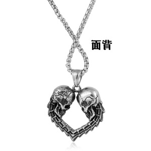 Collar yunnique con colgante de calavera y corazón, cadena de acero inoxidable de 60cm, joyería de estilo callejero Hip Hop - Product Image 3