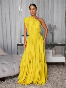 2025 Verão Novas Mulheres Ruched Vestido Longo | Festa de cor sólida | Aniversário/Club/Night Out Wear | OEM Atacado - Product Image 2