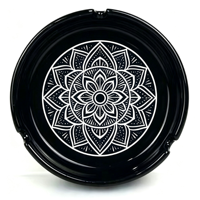 Cendrier rond noir avec motif de lotus sacré, cendrier imprimé style bohème pour café, accessoire de fumeur, décoration