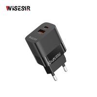 Chargeur mural WISESIR 20W GaN PD QC3.0 PPS USB-A Type-C avec câble rétractable 5V/2.4A ignifuge, pliable, charge rapide OTP
