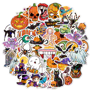100 Uds Halloween <span class=keywords><strong>calabaza</strong></span> fantasma bruja murciélago pegatina, láser holográfico brillante equipaje fiesta decoración, pegatinas impermeables para niños - Product Image 3